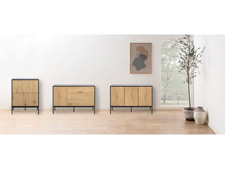 Komoda Favors 120x82 cm 3 szuflady czarno-naturalna Płyta MDF Szerokość 120 cm Z szafkami i szufladami Głębokość 40 cm Płyta meblowa Metal Kolor Brązowy Pomieszczenie Salon