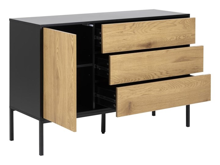 Komoda Favors 120x82 cm 3 szuflady czarno-naturalna Szerokość 120 cm Metal Płyta meblowa Głębokość 40 cm Płyta MDF Pomieszczenie Garderoba Z szafkami i szufladami Styl Industrialny