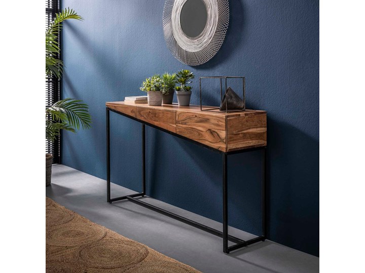 Konsola drewniana industrialna z szufladami 120x35cm Stojąca Styl Industrialny Głębokość 35 cm Szerokość 120 cm Kolor Brązowy