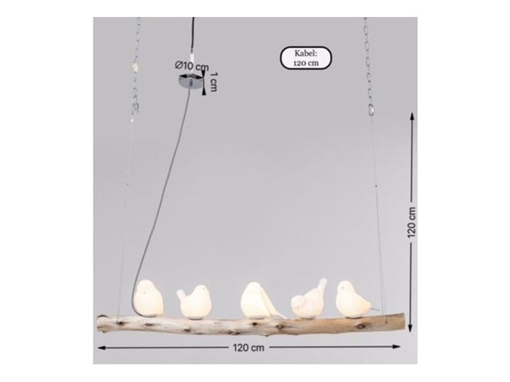 Lampa wisząca na drewnianej belce z kloszami w kształcie ptaszków biała 120x15 cm