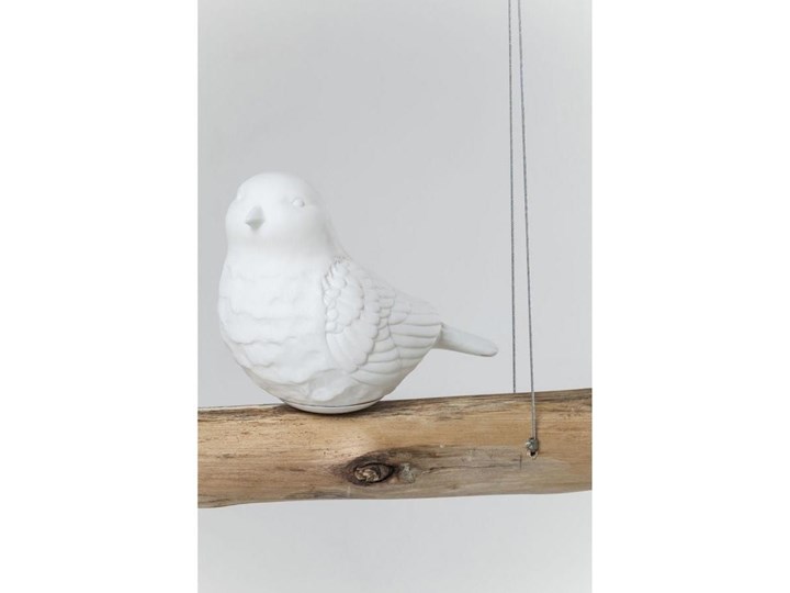 Lampa wisząca na drewnianej belce z kloszami w kształcie ptaszków biała 120x15 cm