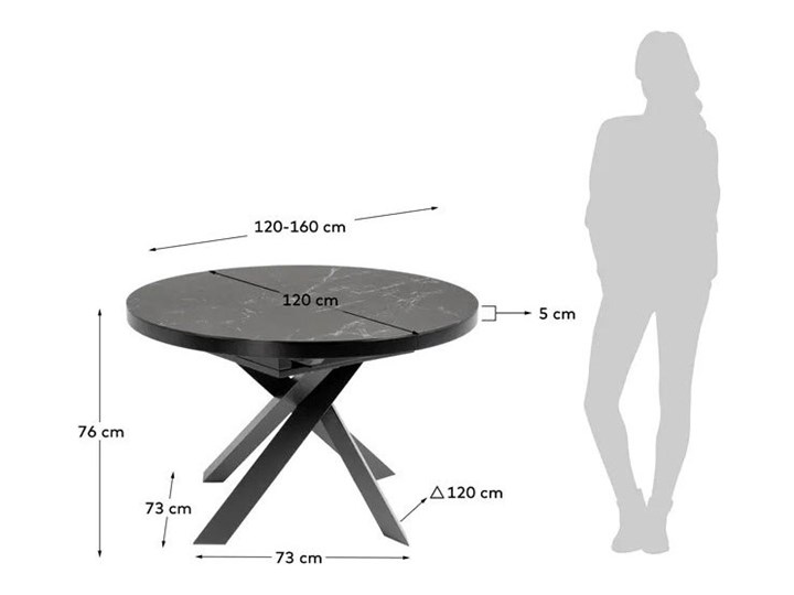 Stół rozkładany okrągły czarny szklany blat z marmurowym wzorem metalowe nogi Ø120x76 cm Ceramika Szerokość(n) 120 cm Szkło Stal Płyta MDF Długość(n) 120 cm