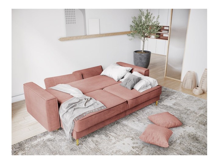 Sofa rozkładana 3-osobowa Dunas 233 cm różowa nogi złote Głębokość 102 cm Stała konstrukcja Kolor Różowy
