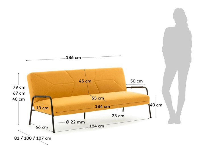 Sofa rozkładana Neiela musztardowa 180 cm Stała konstrukcja Pomieszczenie Salon Materiał obicia Tkanina