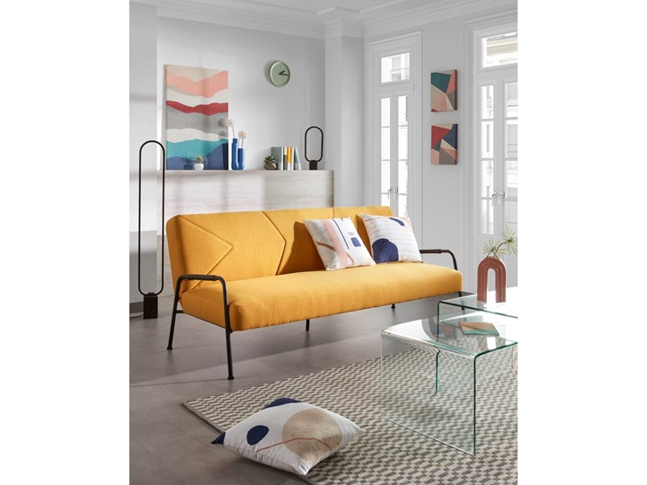 Sofa rozkładana Neiela musztardowa 180 cm Stała konstrukcja Materiał obicia Tkanina