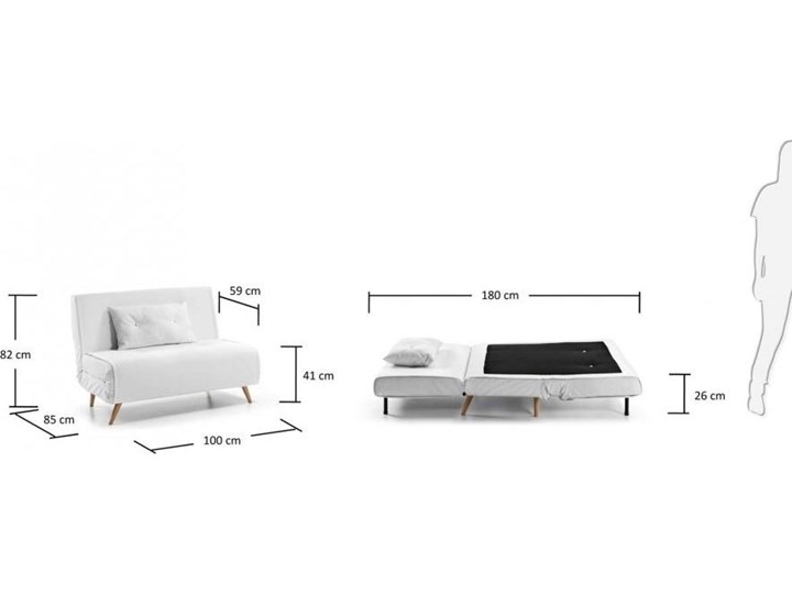 Sofa rozkładana Tupana biała 100 cm Stała konstrukcja Głębokość 82 cm Pomieszczenie Pokój nastolatka