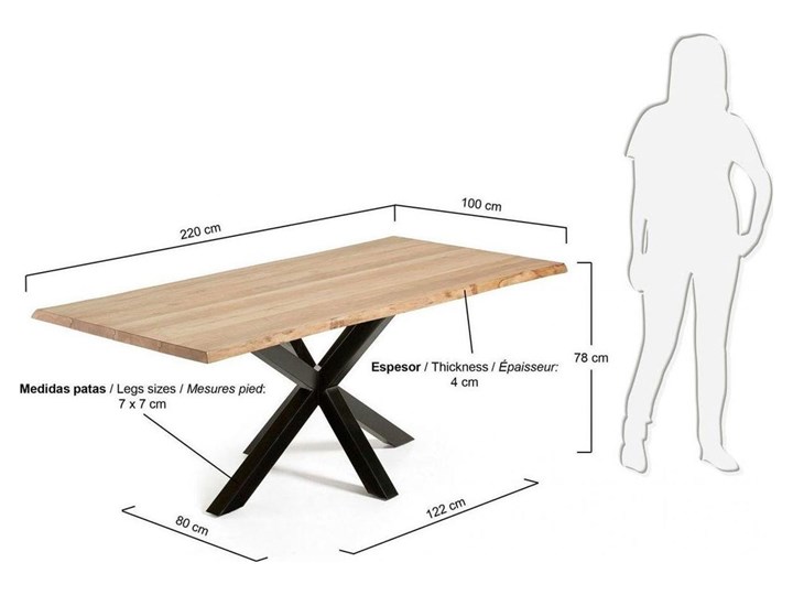 Stół Argo lity dąb stalowe nogi wykończenie czarne 220 x 100 cm Drewno Liczba miejsc Do 10 osób