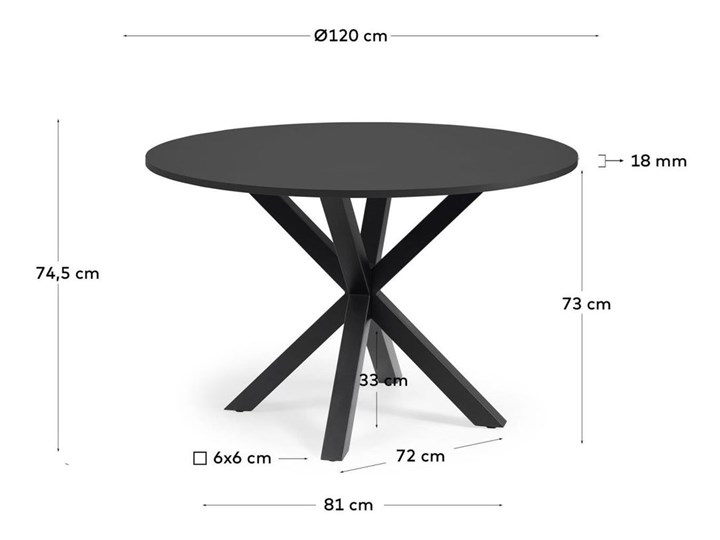 Stół okrągły Argo czarny Ø 119 cm Płyta MDF Stal Liczba miejsc Do 6 osób