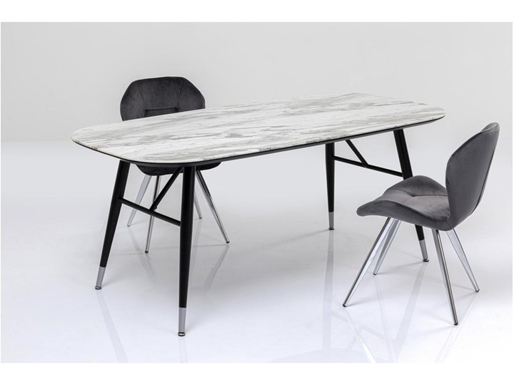 Stół szary blat z marmurowym wzorem czarne metalowe nogi 180x90 cm Szkło Płyta MDF Stal Pomieszczenie Stoły do jadalni