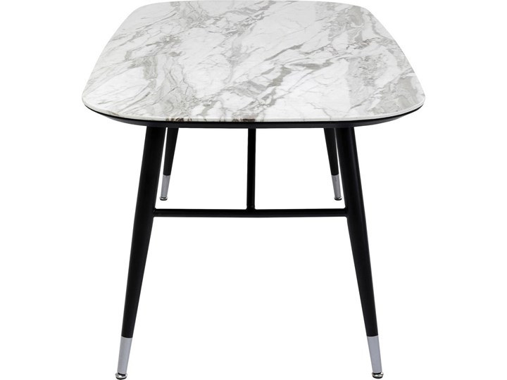 Stół szary blat z marmurowym wzorem czarne metalowe nogi 180x90 cm Płyta MDF Szkło Stal Kolor Biały
