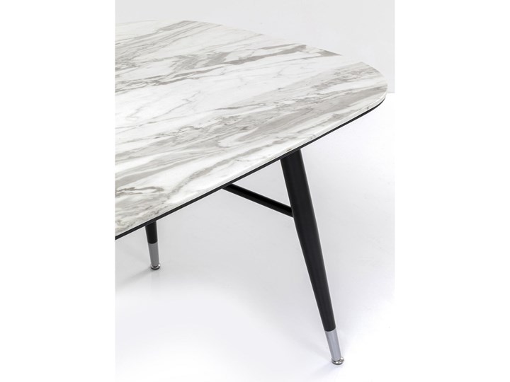 Stół szary blat z marmurowym wzorem czarne metalowe nogi 180x90 cm Stal Płyta MDF Szkło Kolor Czarny