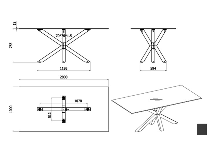 Stół czarny ceramiczny blat metalowe nogi 200x100 cm Wysokość 75 cm Styl Nowoczesny Szkło Ceramika Rozkładanie