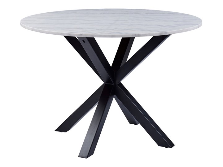 Stół okrągły biały marmurowy blat czarne metalowe nogi Ø110x76 cm Kolor Szary Styl Industrialny