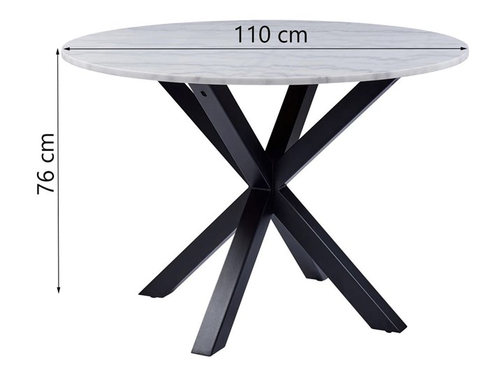 Stół okrągły biały marmurowy blat czarne metalowe nogi Ø110x76 cm Styl Nowoczesny