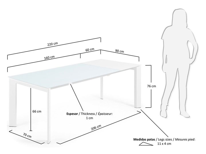 Stół rozkładany Axis biały 160 (220) cm Szkło Stal Pomieszczenie Stoły do kuchni