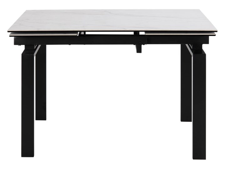 Stół rozkładany biały ceramiczny blat z marmurowym wzorem czarne metalowe nogi 120-200x85 cm Ceramika Szkło Kształt blatu Prostokątny