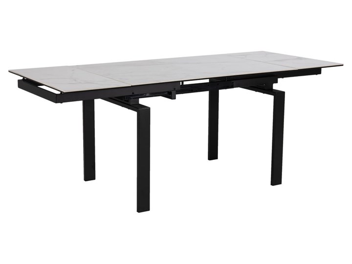 Stół rozkładany biały ceramiczny blat z marmurowym wzorem czarne metalowe nogi 120-200x85 cm Ceramika Szkło Styl Minimalistyczny
