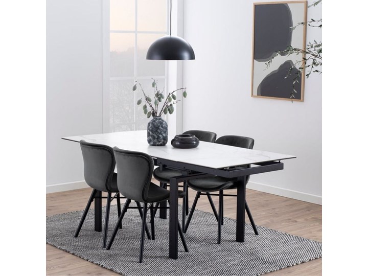 Stół rozkładany biały ceramiczny blat z marmurowym wzorem czarne metalowe nogi 120-200x85 cm Szkło Ceramika Styl Skandynawski