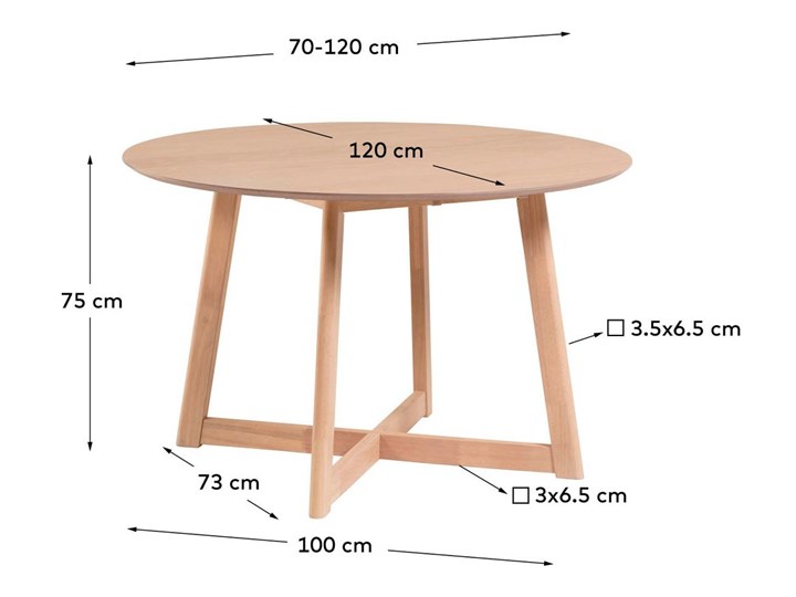 Stół okrągły rozkładany Maryse drewniany bielony 70(120)x75 cm Drewno Rozkładanie Rozkładane