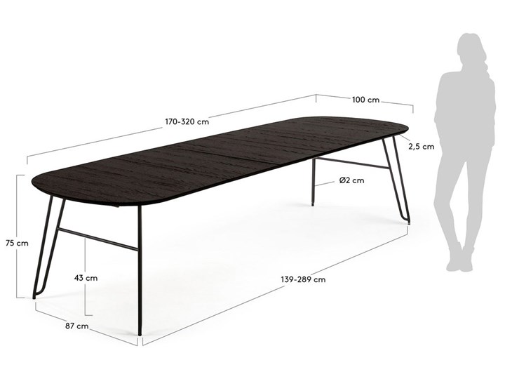 Stół rozkładany Milian 170 (320) x 100 cm brązowy Metal Drewno Długość po rozłożeniu 320 cm Długość(n) 170 cm