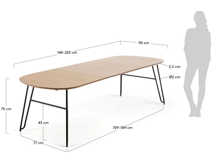 Stół rozkładany Novac drewniany nogi czarne 140 (220) x 90 cm Drewno Metal Płyta MDF Kolor Biały