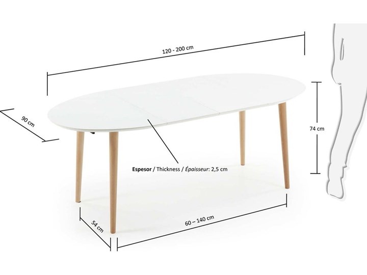 Stół rozkładany Oqui biały 120 (200) x 90 cm Drewno Płyta MDF Kształt blatu Owalny Liczba miejsc Do 10 osób