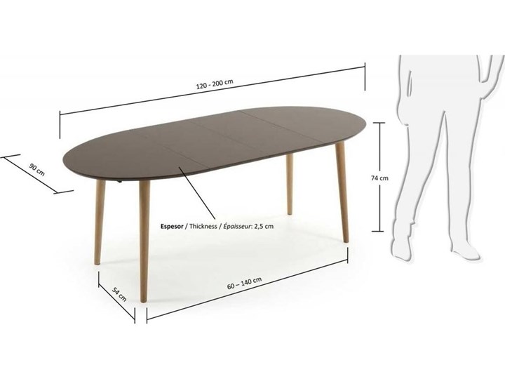 Stół rozkładany Oqui szary 120 (200) x 90 cm Drewno Liczba miejsc Do 10 osób Płyta MDF Długość po rozłożeniu 200 cm