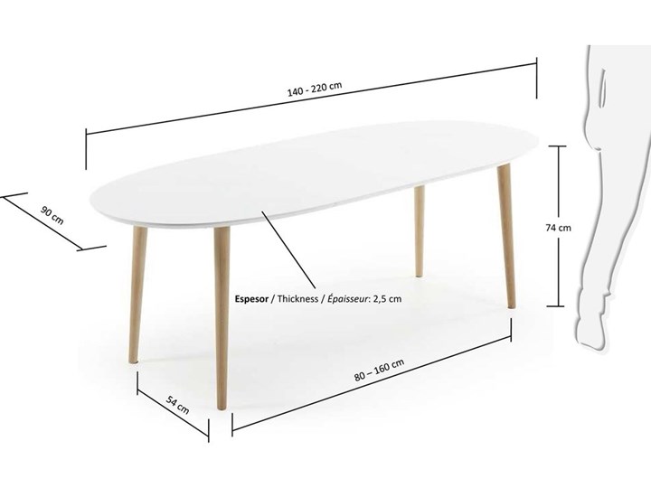 Stół rozkładany Oqui biały 140 (220) x 90 cm Drewno Płyta MDF Liczba miejsc Do 10 osób Długość(n) 140 cm