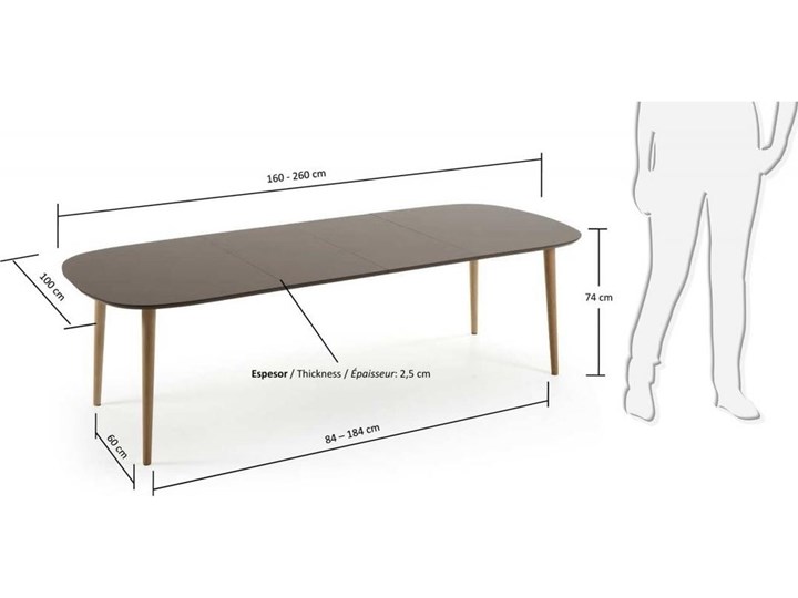 Stół rozkładany Oqui brązowoszary 160 (260) x 100 cm Drewno Płyta MDF Długość po rozłożeniu 260 cm