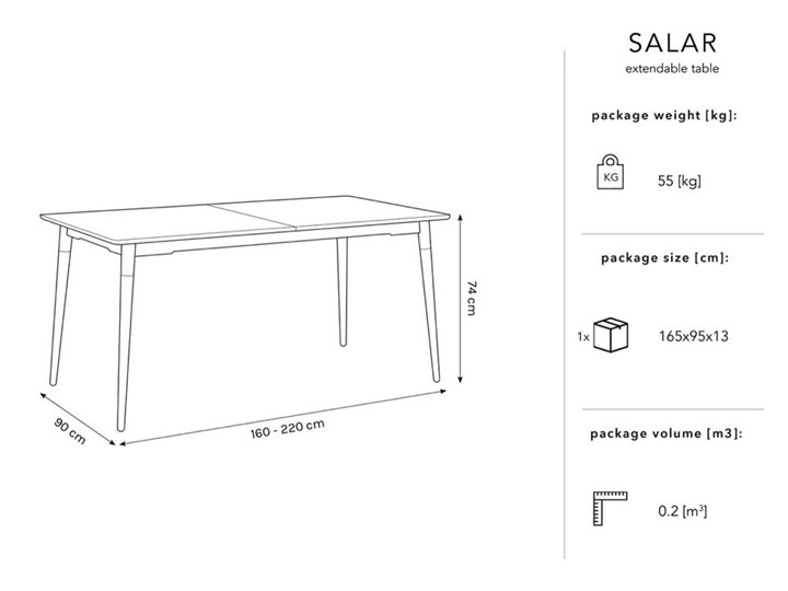 Stół rozkładany Salar 160-220x90 cm naturalny Rozkładanie Rozkładane Długość(n) 160 cm
