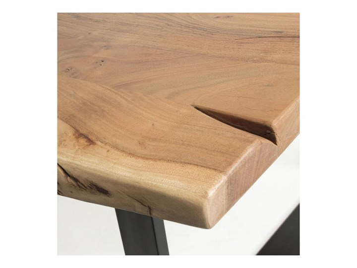 Stół Alaia z litego drewna akacjowego i stali nogi z czarnym wykończeniem 160 x 90 cm Metal Drewno Rozkładanie