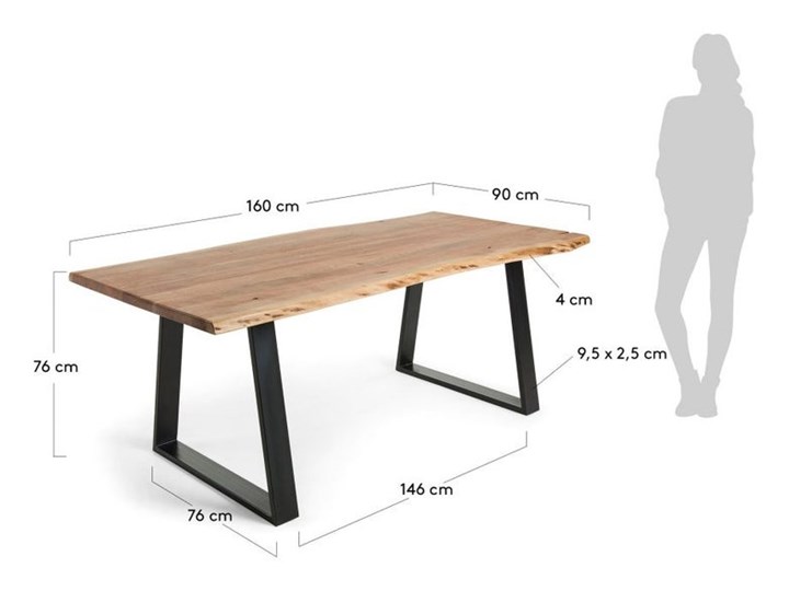 Stół Alaia z litego drewna akacjowego i stali nogi z czarnym wykończeniem 160 x 90 cm Drewno Metal Kategoria Stoły kuchenne