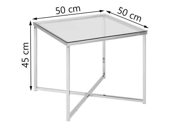 Stolik kawowy Eby 50x50 cm transparentny nogi srebrne blat szklany Szkło Kolor Przezroczysty Kolor Srebrny