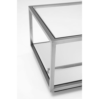 Stolik kawowy z półką kwadratowy blaty szklane rama metalowa srebrna 50x50 cm