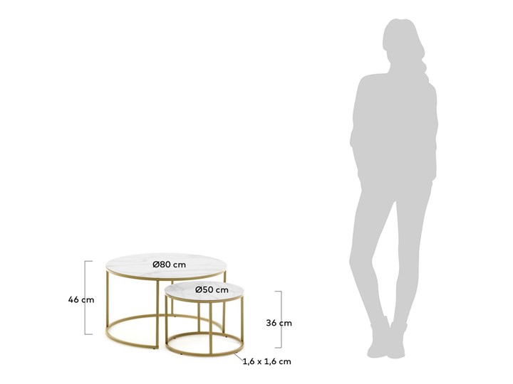 Zestaw Leonor 2 stolików Ø 80 cm / Ø 50 cm Zestaw stolików Szkło Kolor Biały Kolor Brązowy