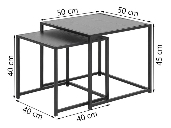 Zestaw dwóch stolików kawowych Favors czarne Metal Długość 50 cm Szerokość 50 cm Wysokość 45 cm Zestaw stolików Styl Industrialny