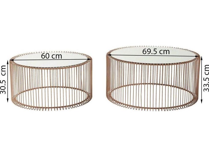 Zestaw dwóch stolików kawowych Wire miedziane Długość 70 cm Szerokość 70 cm Szkło Zestaw stolików Kategoria Stoliki i ławy