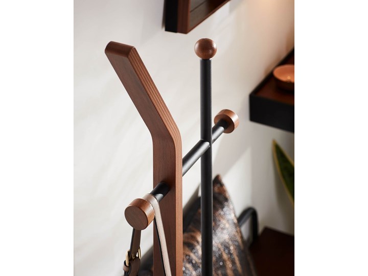 Wieszak Magali stal czarna i sklejka dębowa 172 cm Drewno Metal Płyta MDF Kolor Biały Kolor Czarny
