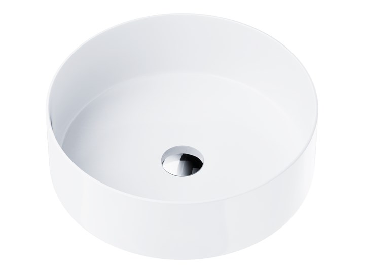 Wolnostojąca umywalka nablatowa Corsan 649940 okrągła biała 40,5 x 40,5 x 13 cm z korkiem chrom