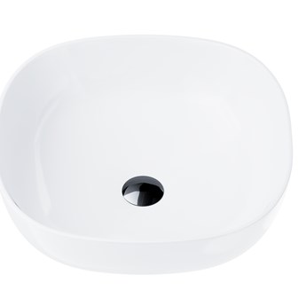 Wolnostojąca umywalka nablatowa Corsan 649995 kwadratowa biała 42 x 42 x 14,5 cm z korkiem czarnym