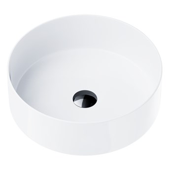 Wolnostojąca umywalka nablatowa Corsan 649940 okrągła biała 40,5 x 40,5 x 13 cm z korkiem czarnym