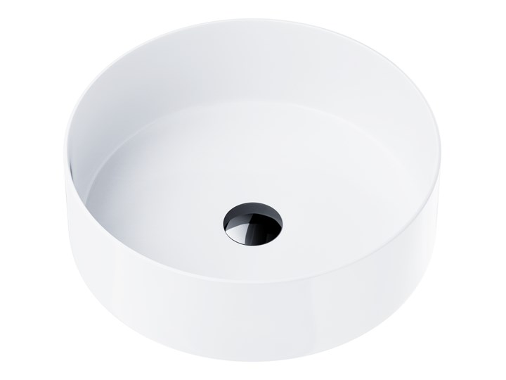 Wolnostojąca umywalka nablatowa Corsan 649940 okrągła biała 40,5 x 40,5 x 13 cm z korkiem czarnym Stal Nablatowe Wolnostojące Okrągłe Ceramika Kolor Biały