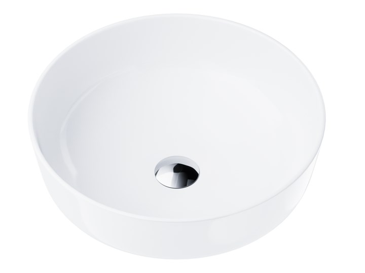 Wolnostojąca umywalka nablatowa Corsan 649988 okrągła biała 41,5 x 41,5 x 13,5 cm z korkiem chrom