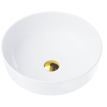 Wolnostojąca umywalka nablatowa Corsan 649988 okrągła biała 41,5 x 41,5 x 13,5 cm z korkiem złotym