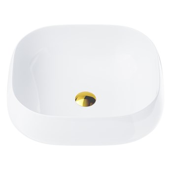Wolnostojąca umywalka nablatowa Corsan 649933 owalna biała 45 x 41 x 14,5 cm z korkiem złotym