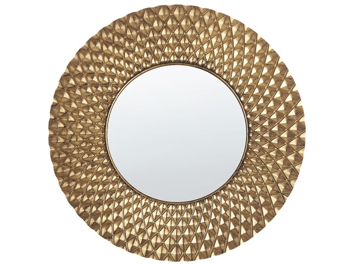 Beliani Okrągłe lustro złote metalowe 38 cm glamour szeroka rama do salonu do sypialni Lustro z ramą Kolor Złoty