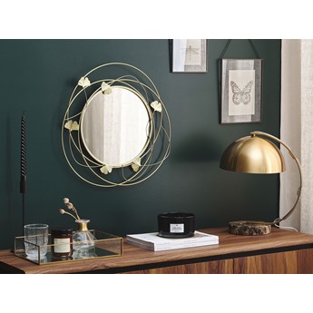Beliani Lustro ozdobne złote okrągłe 46 cm liście miłorzębu japońskiego glamour do salonu sypialnia