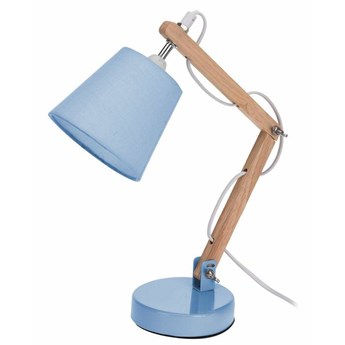 HALL lampka biurkowa na drewnianej nodze z abażurem niebieska, 45x12 cm