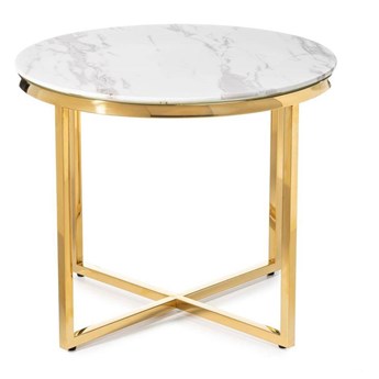 VERTIGO stolik kawowy na stalowej ramie z białym blatem ze szkła hartowanego, Ø 80 cm