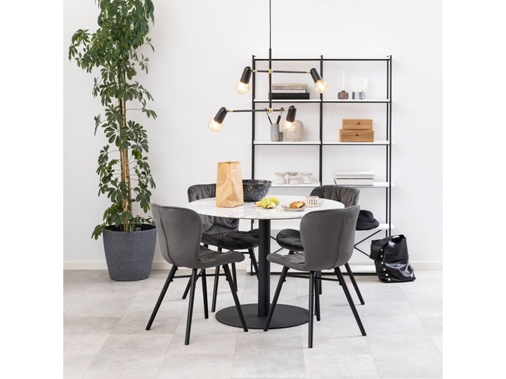 Stół Corby Ø105 cm biały marmur noga czarna Kolor Czarny Metal Kategoria Stoły kuchenne